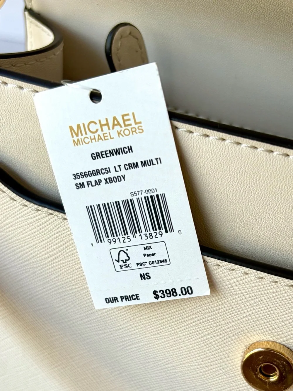 Michael Kors Greenwich SM Flap Shoulder Crossbody Bag Light Cream Multi